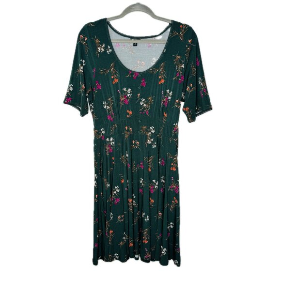 Torrid Dark Green Floral Studio Knit Button Skater Dress Womens 0X Short Sleeve - Picture 1 of 7